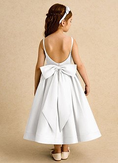 Azazie Babs Blumenmädchenkleider Ballkleid Plissee Matte Satin Kleid Weiß image6