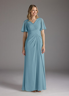 Azazie Morning Glory Mother of the Bride Dresses Moody Blue A-Line V-Neck Ruched Chiffon Dress image1