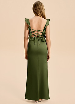 Azazie Jessamine Junior Olive A-Line Ruched Stretch Satin Dress image2