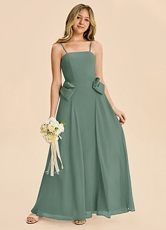 Azazie Nyah Junior A-Linie Plissee Chiffon Kleid Eukalyptus image3
