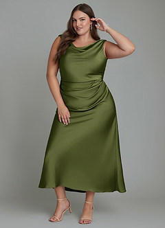 Azazie Kieryn Bridesmaid Dresses Olive Mermaid Pleated Stretch Satin Dress image8
