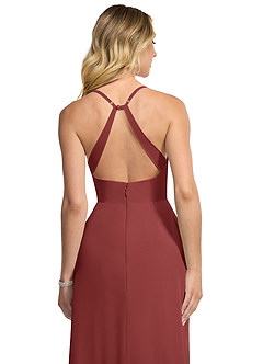 Azazie Davis Bridesmaid Dresses Terracotta A-Line V-Neck Chiffon Dress image6