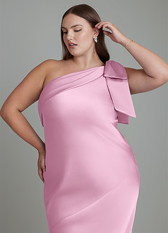 Azazie Yuanna Bridesmaid Dresses Candy Pink Mermaid One Shoulder Stretch Satin Dress image10