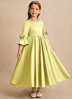 Azazie Eliza Flower Girl Dresses Lemon Sorbet A-Line Pleated Matte Satin Dress image1