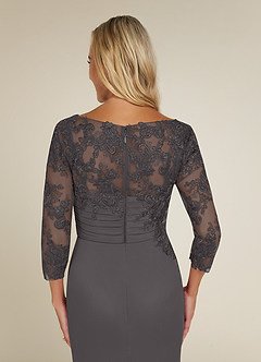 Azazie Alisondra Kleider für die Brautmutter Etui Schaufel Spitze Spitze Kleid Stahlgrau image6