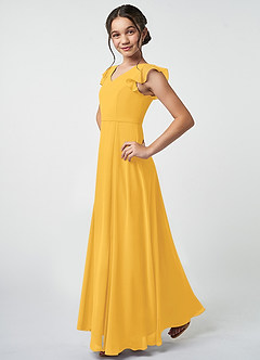 Azazie Claudine Junior Marigold A-Line Pleated Chiffon Dress image3