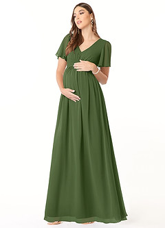 Azazie Verna Maternity Bridesmaid Dresses A-Line V-Neck Ruched Chiffon Floor-Length Dress image3