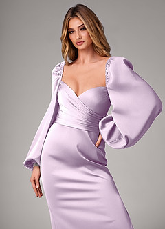 Azazie Sonata Bridesmaid Dresses Frosted Lilac Sheath Long Sleeve Stretch Satin Convertible Dress image6