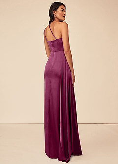 Azazie Maron Bridesmaid Dresses Mulberry A-Line One Shoulder Stretch Satin Dress image4