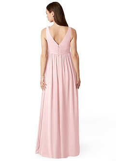 Azazie Yetta Maternity Bridesmaid Dresses A-Line V-Neck Gathered Chiffon Floor-Length Dress image2
