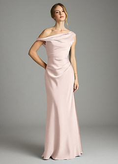 Azazie Emerson Bridesmaid Dresses Blushing Pink Mermaid Off the Shoulder Stretch Satin Dress image1