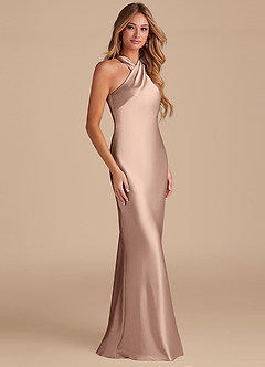Azazie Doretta Bridesmaid Dresses Taupe Mermaid Bow Metallic Satin Dress image5