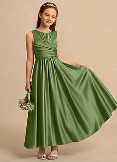 Azazie Ducky Girls Formal Flower Girl Dresses Juniper A-Line Pleated Stretch Satin Dress image1