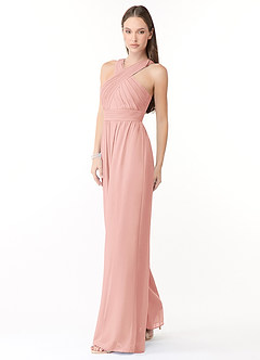 Azazie Berdie Bridesmaid Dresses Rosette Halter Chiffon Jumpsuit image3