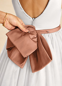 Azazie Seline Flower Girl Dresses Ivory Bronzer A-Line Bow Tulle Dress image3