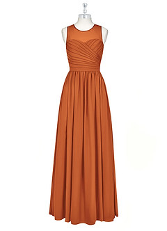 Azazie Nina Robes de demoiselle d'honneur Robe Trapèze en Mousseline de soie Plissée Cannelle image6
