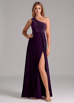 Azazie Brooke Brautjungfernkleider A-Linie One-Shoulder Samt Kleid Traube image3
