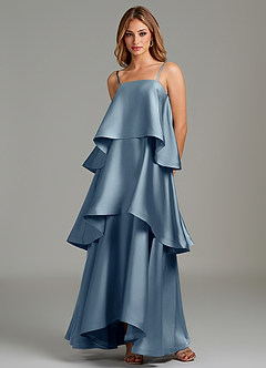 Azazie Azalea Bridesmaid Dresses Dusty Blue A-Line Ruched Stretch Satin Dress image5