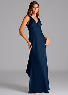 Azazie Hati Bridesmaid Dresses Dark Navy Mermaid Stretch Satin Dress image4