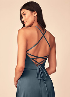 Azazie Mei Bridesmaid Dresses Twilight A-Line V-Neck Stretch Satin Dress image3