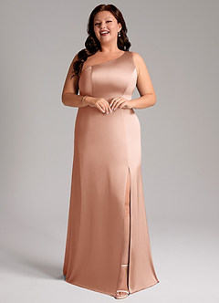 Azazie Phaedra Bridesmaid Dresses Rose Gold A-Line One Shoulder Stretch Satin Dress image13