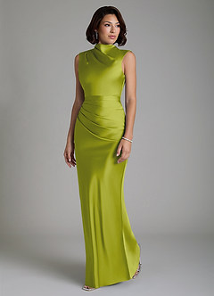 Azazie Lumia Bridesmaid Dresses Lemongrass Sheath Corset Stretch Satin Dress image5