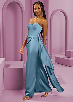 Barbie ♥ Azazie Bridesmaid Dresses Steel Blue Sheath Strapless Stretch Satin Convertible Dress image6