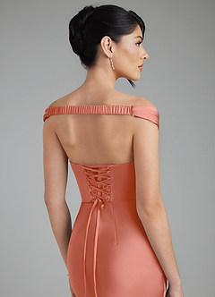 Azazie Stella Bridesmaid Dresses Salmon Pink Sheath Corset Stretch Satin Convertible Dress image9