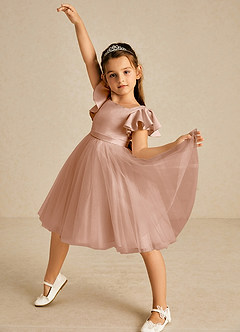Azazie Kaeya Abiti da Ragazza di Fiori Abito A-Line in Tulle Fiocco Champagne Rosa image2