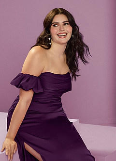 Barbie ♥ Azazie Robes de demoiselle d'honneur Robe Fourreau Convertible en Satin extensible Épaule décolletée Grain De Raisin image16