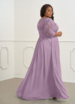 Azazie Hayek vestidos de madre de la novia Vestido de Glicinia de Gasa de Corte En A con Cuello en V de encaje image10