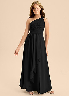 Azazie Skye Junior Black A-Line Pleated Chiffon Dress image4