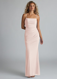 Azazie Teyana Final Sale Rose Petal Sheath Square Neckline Pleated Mesh Dress image1