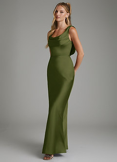 Azazie Elena Bridesmaid Dresses Bright Olive Mermaid Pleated Stretch Satin Dress image6