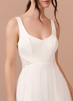 Azazie Ebony At-home Try On Dresses Diamond White A-Line Sequins Crepe back satin Dress image6