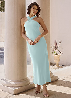 Azazie Doretta Robes de demoiselle d'honneur Robe Sirène en Satin extensible Plissée Verre De Mer image2