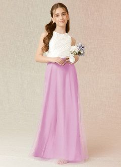 Azazie Albertine Junior Candy Pink A-Line Lace Chiffon Dress image1