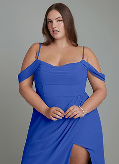 Azazie Johana Jurken voor bruidsmeisjes Converteerbaar Jurk van Chiffon met Zeemeermin Off-shoulder Koningsblauw image3
