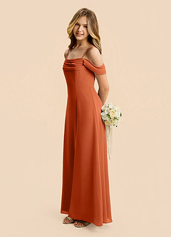 Azazie Lilly Junior Burnt Orange A-Line Pleated Chiffon Dress image3