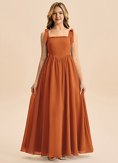 Azazie Delia Junior Abito A-Line in Chiffon Fiocco Cannella image5