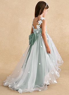 Azazie Celia Flower Girl Dresses Silver Sage A-Line Lace Tulle Dress image5