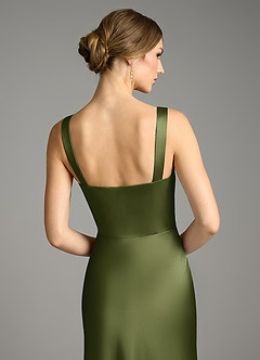 Azazie Alouette Bridesmaid Dresses Olive Mermaid Pleated Stretch Satin Dress image4