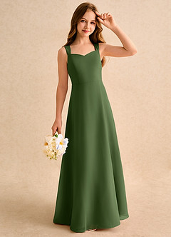 Azazie Makani Girls Formal Flower Girl Dresses Olive A-Line Sweetheart Neckline Chiffon Dress image4