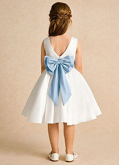 Azazie Sosie Flower Girl Dresses Ivory Powder Blue A-Line Pleated Matte Satin Dress image1