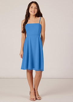 Azazie Kalie Junior Blue Jay A-Line with Belt Chiffon Dress image1
