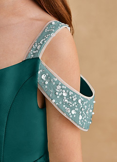 Azazie Jodi Flower Girl Dresses Peacock A-Line Matte Satin Dress image6