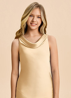 Azazie Rylina Junior Vestido de Oro de Satén Elástico de Corte Sirena image6