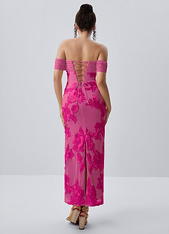 Berenice Fuchsie Stretch-Maxikleid aus 3D-Blumenspitze image3