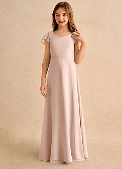 Azazie Nari Girls Formal Flower Girl Dresses English Rose A-Line with Sleeves Chiffon Dress image5