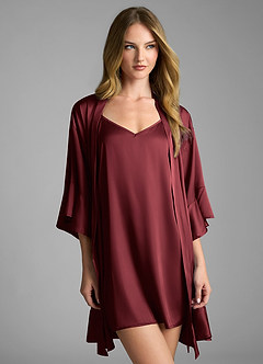 front 2-Piece Ruffle Satin Robe and Slip Set